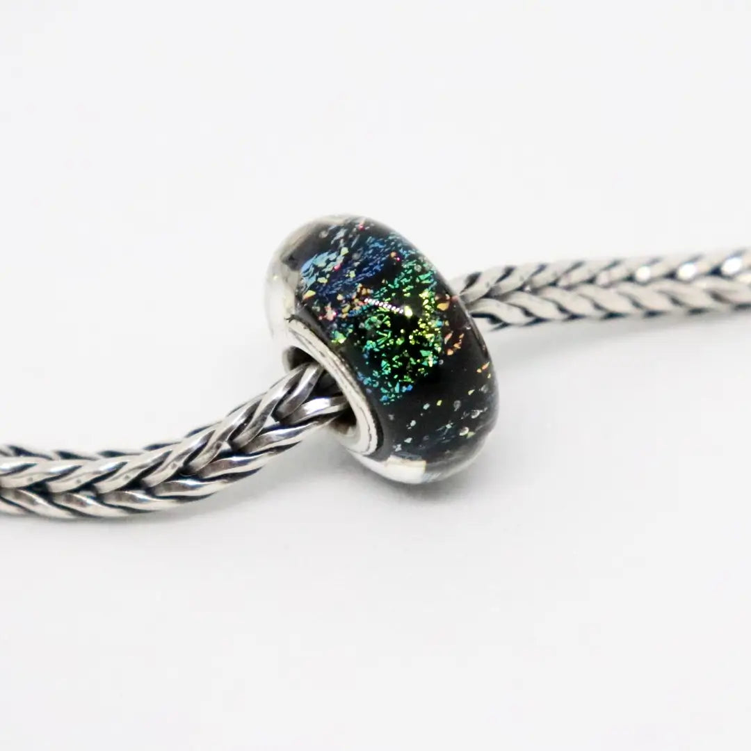 Rainbow Sparkle Black Dichroic | Glass and Sterling Silver Charm Bead