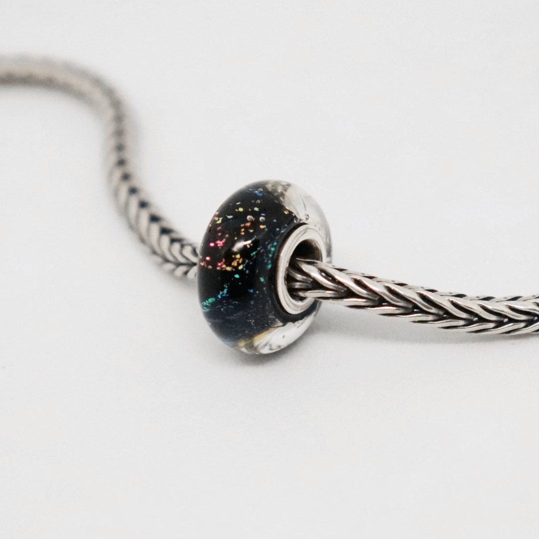 Rainbow Sparkle Black Dichroic | Glass and Sterling Silver Charm Bead