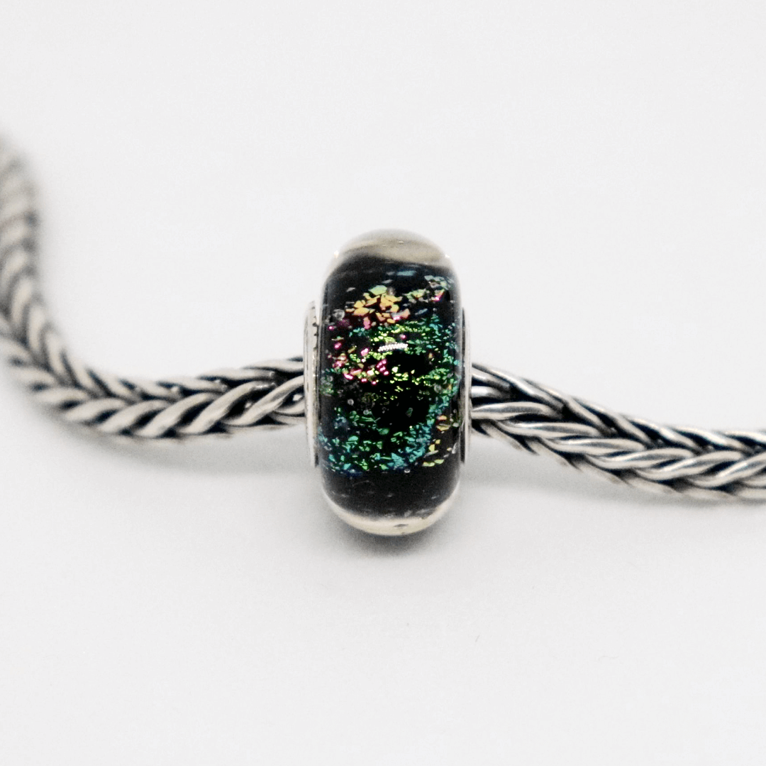 Rainbow Sparkle Black Dichroic | Glass and Sterling Silver Charm Bead