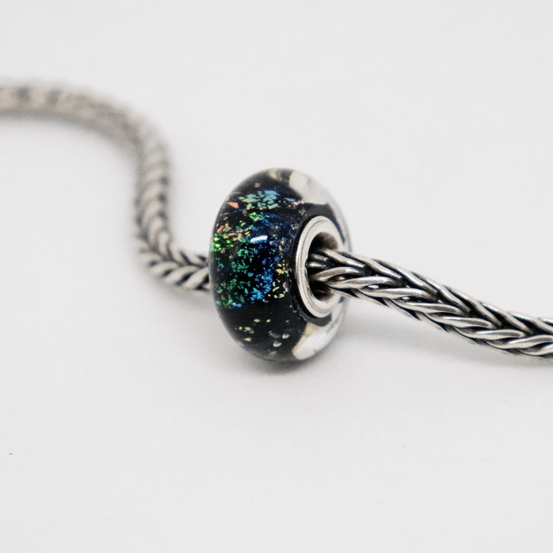 Rainbow Sparkle Black Dichroic | Glass and Sterling Silver Charm Bead