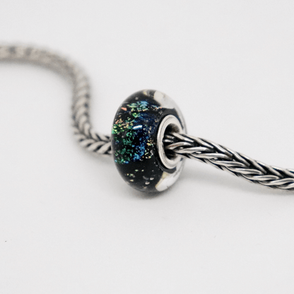 Rainbow Sparkle Black Dichroic | Glass and Sterling Silver Charm Bead