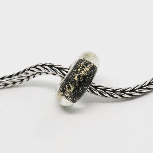 Black with Gold Dust | Glass and Sterling Silver Charm Bead