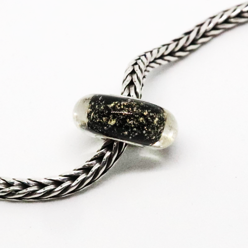 Black with Gold Dust | Glass and Sterling Silver Charm Bead