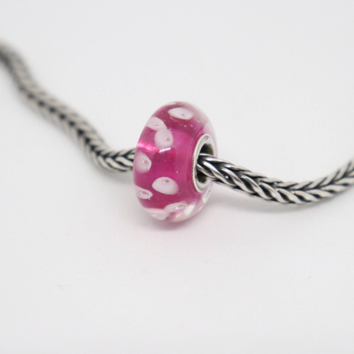 Hot Pink and White Bubble | Handcrafted Glass Bead