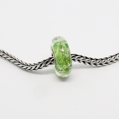 Kiwi Green Sparkle | Glass and Sterling Silver Charm Bead