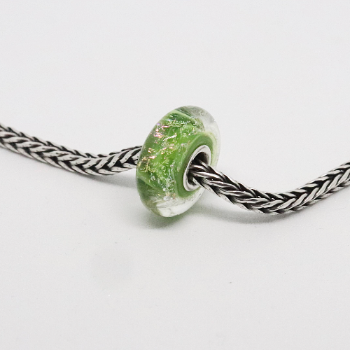 Kiwi Green Sparkle | Glass and Sterling Silver Charm Bead