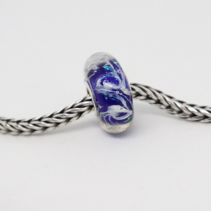 Blue and White Wave Shimmer | Glass and Sterling Silver Charm Bead