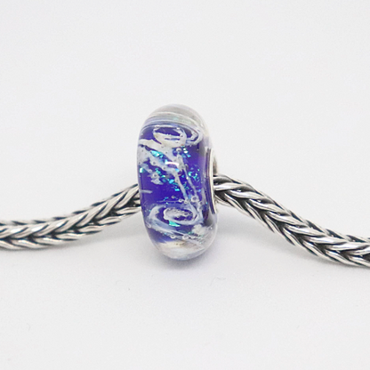 Blue and White Wave Shimmer | Glass and Sterling Silver Charm Bead