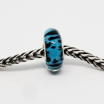 Turquoise and Black Splatter Glass and Sterling Silver Charm Bead