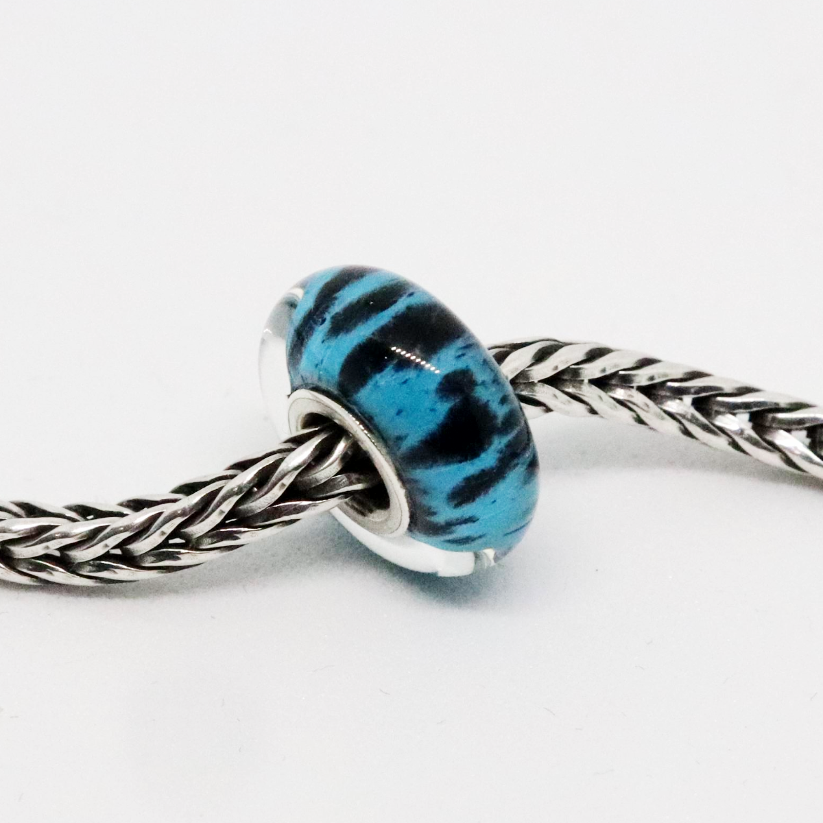 Turquoise and Black Splatter Glass and Sterling Silver Charm Bead