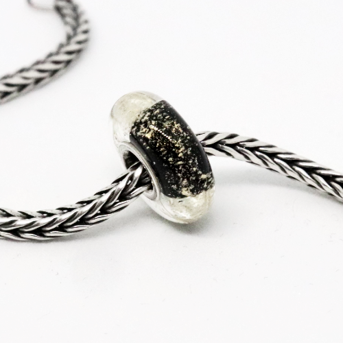 Black with Gold Dust | Glass and Sterling Silver Charm Bead