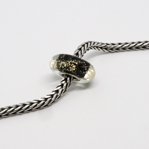 Black with Gold Dust | Glass and Sterling Silver Charm Bead