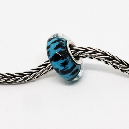 Turquoise and Black Splatter Glass and Sterling Silver Charm Bead