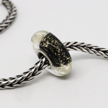 Black with Gold Dust | Glass and Sterling Silver Charm Bead